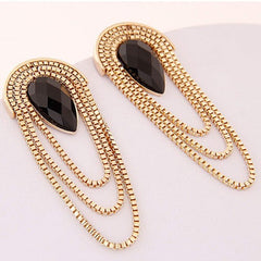 Pre Order: Black Water Drop Metal Tassel Exaggerated Earrings