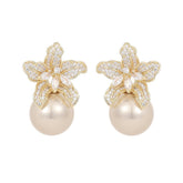 Retro Lily Flower Pearl Earrings