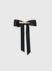 Reflecting Layered Bow Black Polka