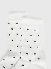 Soffie Frill Detail Bow Socks White