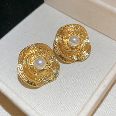 Silver Needle Flower Pearl Earrings