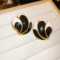 Pre Order: Black White Fan Petal Earrings