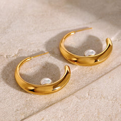 Stainless Steel Pearl Exaggerated Earrings