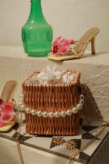 Nights In Tulum Faux Pearl Handle Bamboo Bag - Natural