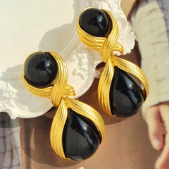 Pre Order: Black Gem Twist Drop Earrings