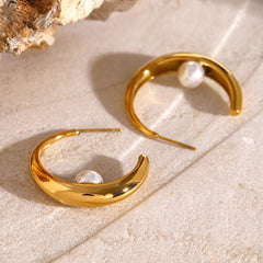 Stainless Steel Pearl Exaggerated Earrings