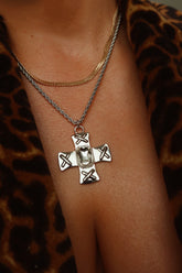 Norma Embellished Cross Necklace - Silver