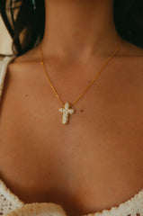 Eila Embellished Gold Dipped Cross Necklace - Gold