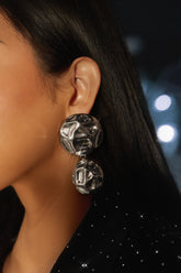 Emilia Embossed Dangle Statement Earring - Silver