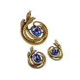 Vintage Snake and Flower Brooch + Earrings