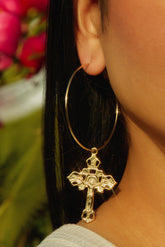 Isabella Cross Hoop Earring - Gold