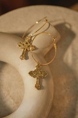 Isabella Cross Hoop Earring - Gold
