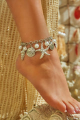 Island Girl Sea Shell and Starfish Charm Anklet - Silver