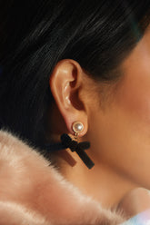 Marcia Dangle Bow Tie Earring - Gold Black
