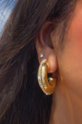 Naylah Chunky Embellished Hoop Earring - Gold