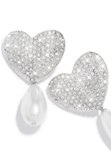 Lover Embellished Heart Earring - Silver