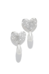 Lover Embellished Heart Earring - Silver
