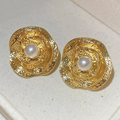Silver Needle Flower Pearl Earrings