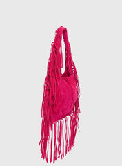 Currents Faux Suede Tassel Shoulder Bag Pink