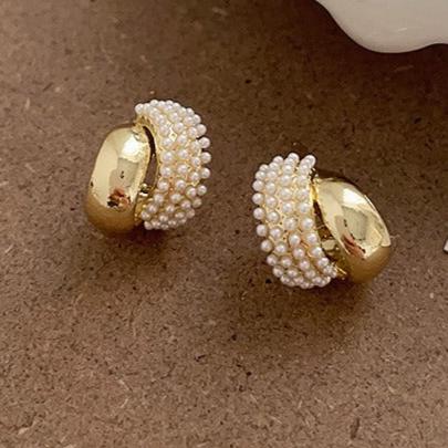 Metal Pearl Arc Earrings