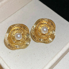 Silver Needle Flower Pearl Earrings