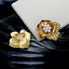 Vintage Flower Diamond Pearl Inlaid Earrings