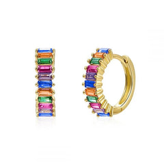 Multicolor Stones Huggie Copper Earrings