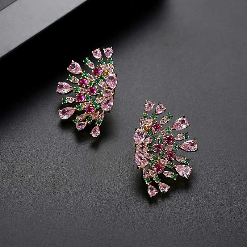 Peacock Copper Inlaid Zircon Earrings