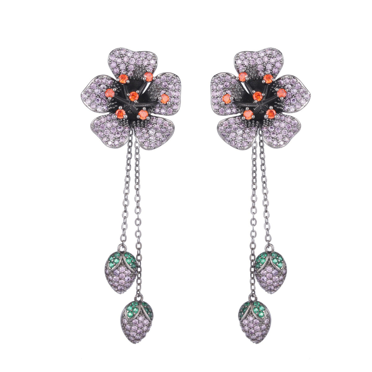 Zirconium Flower Tassel Earrings