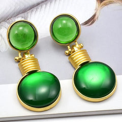 Round Colored Gems Drop Earrings