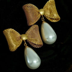 Vintage Water Drop Pearl Bow Earrings