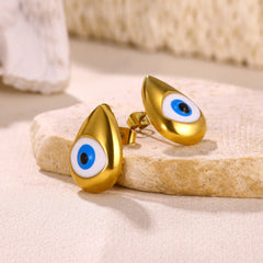 Titanium Steel Blue Eye Water Drop Pendant Earrings