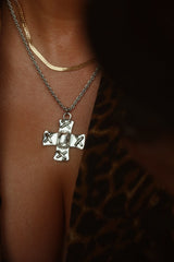 Norma Embellished Cross Necklace - Silver