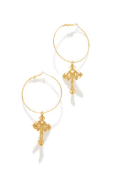 Isabella Cross Hoop Earring - Gold