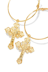 Isabella Cross Hoop Earring - Gold