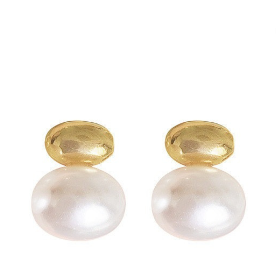 Retro Flat Bean Pearl Earrings