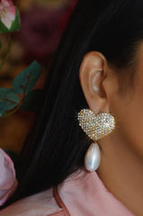 Lover Embellished Heart Earring - Gold