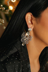Luxe Fantasy Butterfly Embellished Earring - Silver