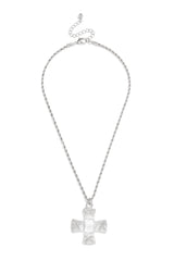Norma Embellished Cross Necklace - Silver