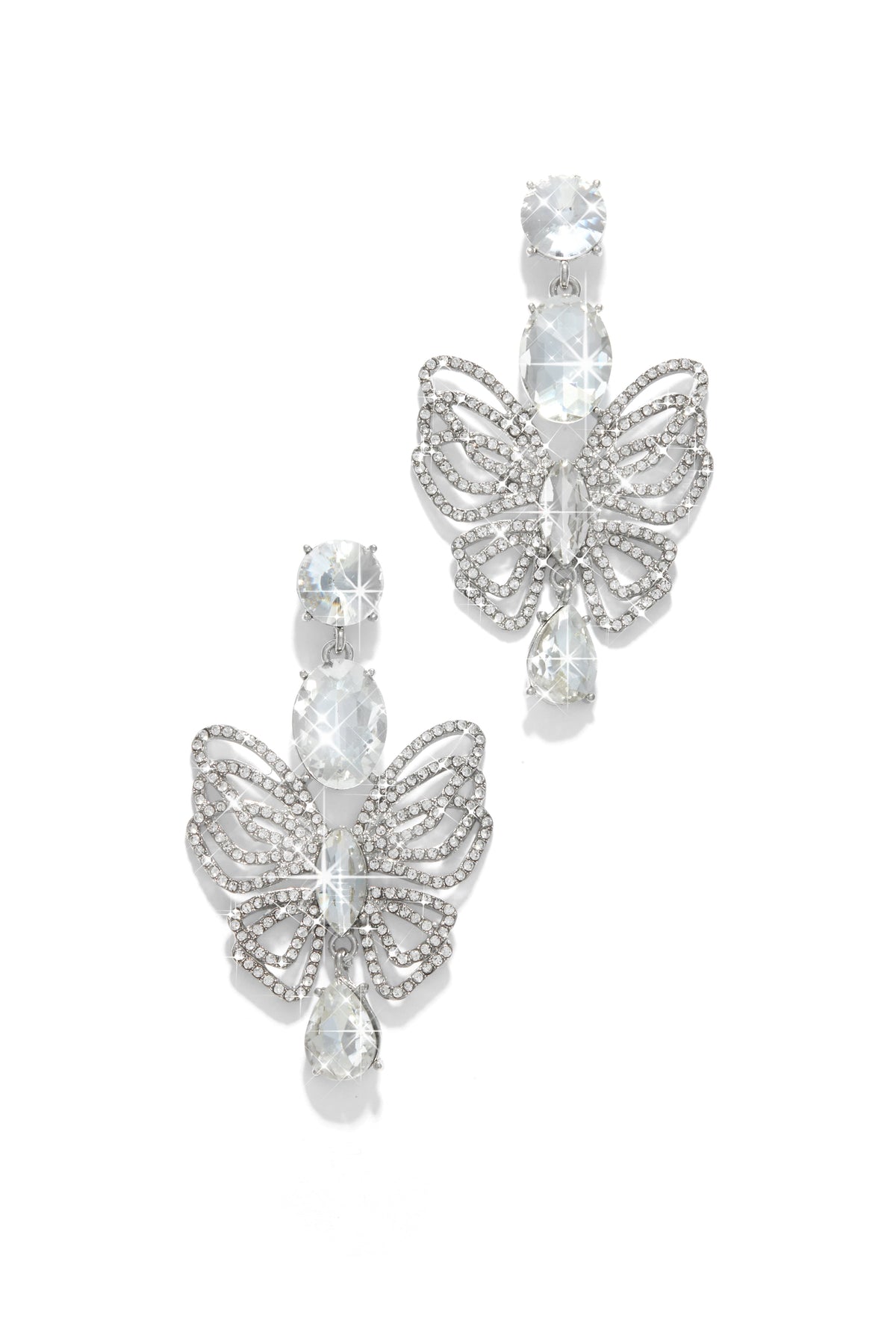 Luxe Fantasy Butterfly Embellished Earring - Silver