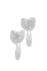 Lover Embellished Heart Earring - Silver