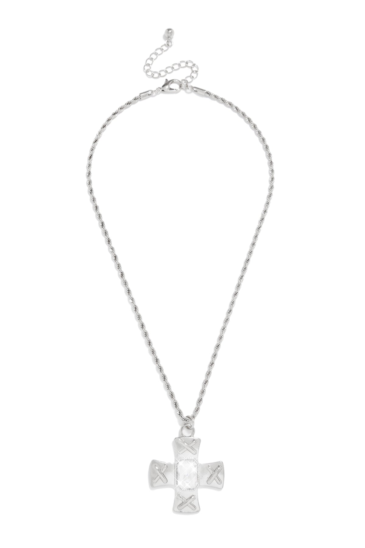 Norma Embellished Cross Necklace - Silver